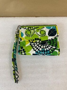 Vera Bradley Green Floral Quilted Wristlet